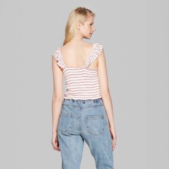 WILD FABLE • Red + White Striped Ruffle Cropped Tank Top - Picture 6 of 8